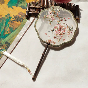 Crape myrtle flower machine embroidery single-sided fan(Hanfu&Cheongsam) - Yandan_Hanfu