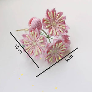 Pink cherry blossom hairpin with size dimensions 10cm by 9cm, part of the Sakura fine work 4-piece set.