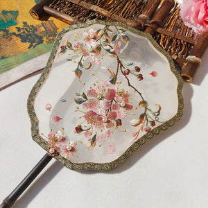 Crape myrtle flower machine embroidery single-sided fan(Hanfu&Cheongsam) - Yandan_Hanfu