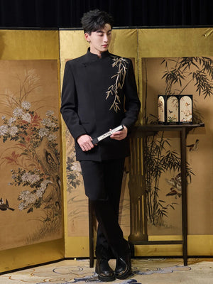 Bamboo Whisper – New Chinese Groom Suit | Zhongshan-Style Wedding Set for Engagement & Ceremony - Yandan_Hanfu