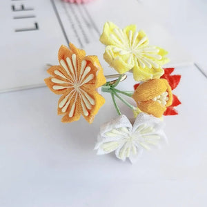 Sakura fine work hairpin 4-piece set Japanese kimono yukata with headdress Lolita pink ancient Japanese style cherry tea - Yandan_Hanfu