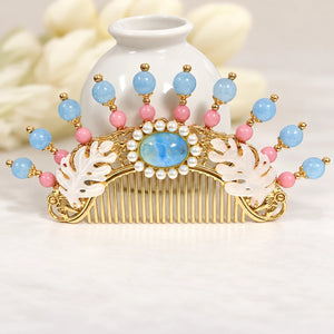 Blue-and-pink decorative hair comb