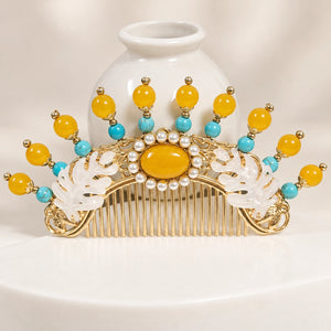 Yellow-and-green decorative hair comb