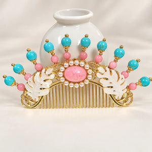 Pink-and-green decorative hair comb