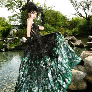 Full-length green mamian skirt in motion