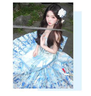 Full-length view of the blue fish mamian skirt