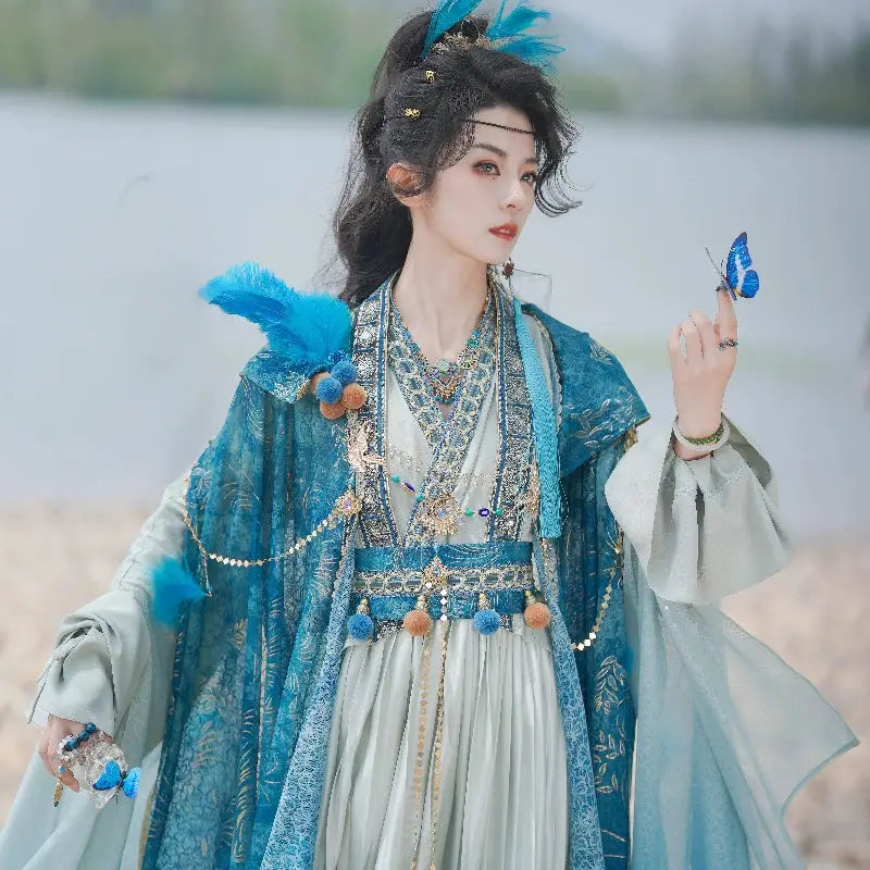 Blue traditional hanfu dress for women, inspired by the Song Dynasty style and crafted from luxurious silk. This hanfu includes a matching coat or jacket, making it perfect for winter and Chinese New Year celebrations. Ideal for occasions like graduations, cosplay events, or even as a fairy-style hanfu, this outfit combines elegance and historical charm. Available at our hanfu shop, where you can explore authentic hanfu for sale. A perfect choice for those wondering where to buy hanfu online, offering both