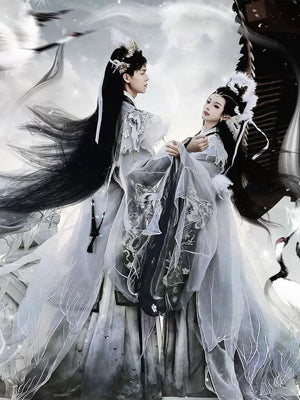 Black men's Wei Jin Hanfu six piece set for Wuxia photoshoot