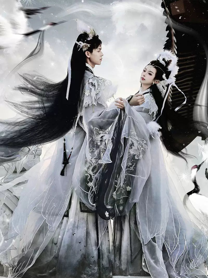Black men's Wei Jin Hanfu six piece set for Wuxia photoshoot