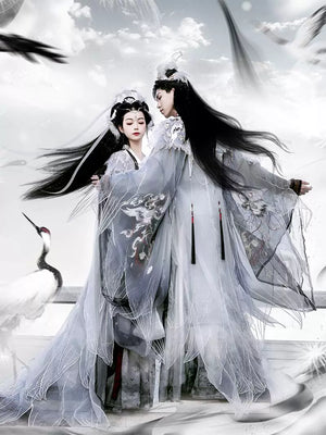 White women's Wei Jin Hanfu seven piece set for elegant Guofeng styling