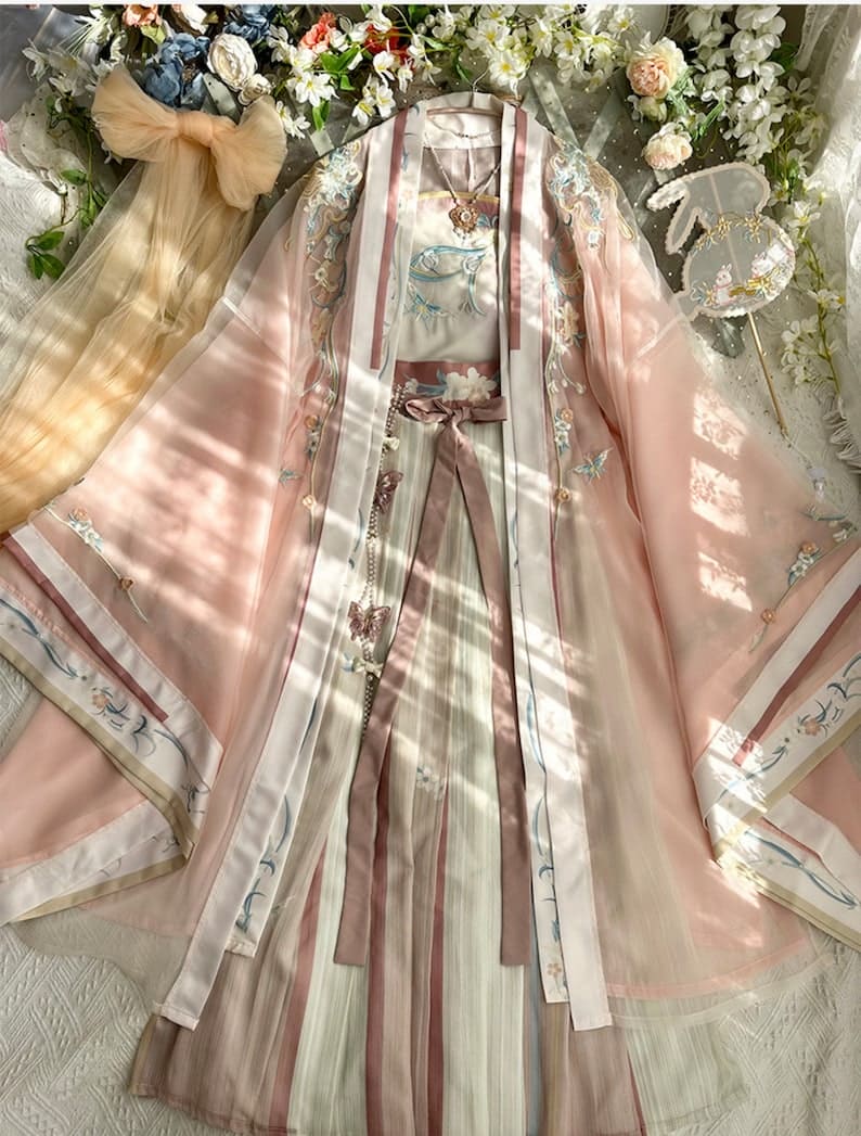 Rosa Stickerei Hanfu, Sommer Hanfu Kleid, Hand Hanfu Kleid, Modernes Hanfu, Feenkleider, chinesische Tracht, Cosplay Kleidung