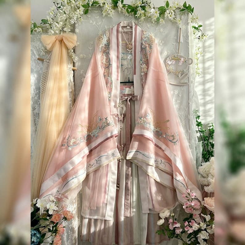 Rosa Stickerei Hanfu, Sommer Hanfu Kleid, Hand Hanfu Kleid, Modernes Hanfu, Feenkleider, chinesische Tracht, Cosplay Kleidung