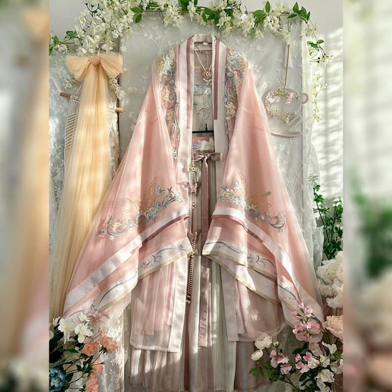 Pink Embroidery Hanfu, Summer Hanfu Dress, Hand Hanfu Dress, Modern Hanfu, Fairy Dresses, Chinese Traditional Costume, Cosplay Clothing - Yandan_Hanfu