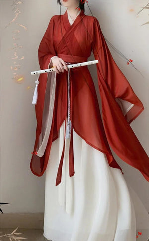 Wine Red Wei Jin Dynasty Hanfu Dress,Elegant Chineses Hanfu Dress,Long Sleeve Hanfu Top & Skirt, Ancient Traditional Costumes, Cosplay Dress - Yandan_Hanfu