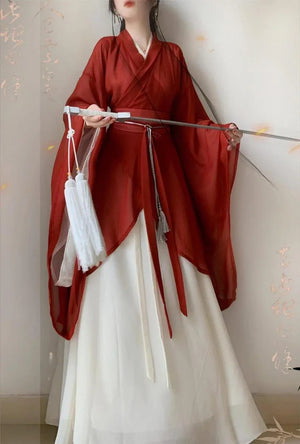 Wine Red Wei Jin Dynasty Hanfu Dress,Elegant Chineses Hanfu Dress,Long Sleeve Hanfu Top & Skirt, Ancient Traditional Costumes, Cosplay Dress - Yandan_Hanfu