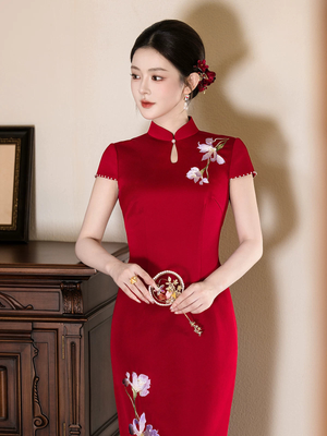 Iris Red Bridal Cheongsam on the original model