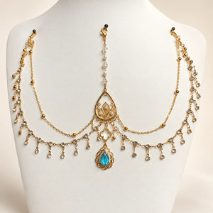 Mermaid Blue forehead chain on a display bust