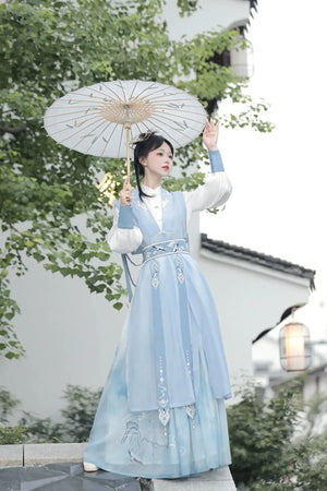 Shanjian Ming Hanfu, light blue ink painting style super immortal ancient clothing - Yandan_Hanfu