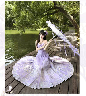 Lavender wrap skirt showing its full pleated silhouette
