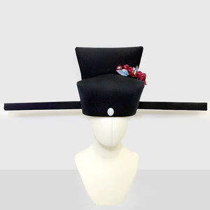 Long-wing futou hat with flowers and jade-style front ornament