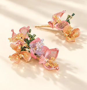 Peach Blossom pink floral hairpin pair close-up