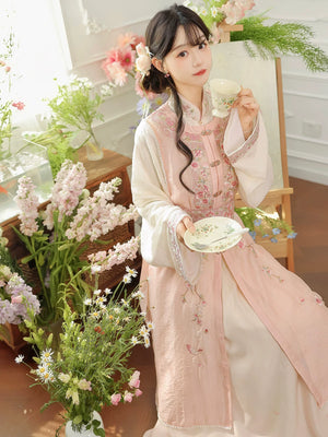 Long bijia vest and stand collar shirt Hanfu outfit with elegant skirt silhouette