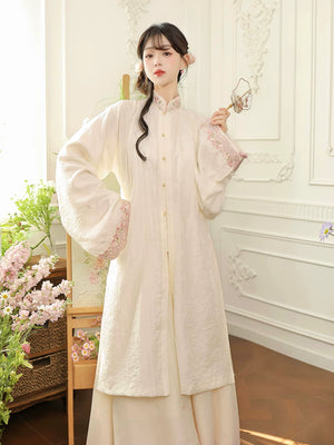 Pillow Spring Shadow women's Hanfu set detail with layered Ming style tailoring