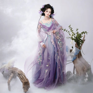 Purple five-piece butterfly hanfu full-length view