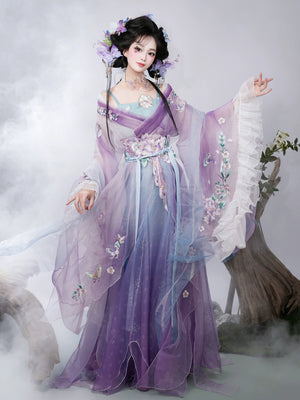 Purple gradient butterfly hanfu front view