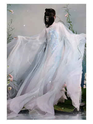 Rear view of pale blue Hanfu outer layers