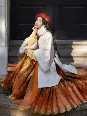 Persimmon Ruyi autumn and winter Hanfu warm round neck jacket plush jacket - Yandan_Hanfu
