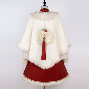 Ode to Longchun Chinese Style Long Cloak Improved Han Element New Year Red New Year's Cloak Long Sleeve Dress - Yandan_Hanfu