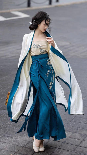 Whispering Bamboo Modern Blue Hanfu Dress - Yandan_Hanfu