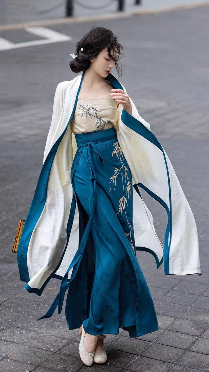 Whispering Bamboo Modern Blue Hanfu Dress - Yandan_Hanfu