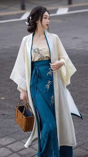 Whispering Bamboo Modern Blue Hanfu Dress - Yandan_Hanfu