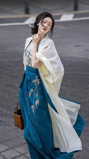 Whispering Bamboo Modern Blue Hanfu Dress - Yandan_Hanfu