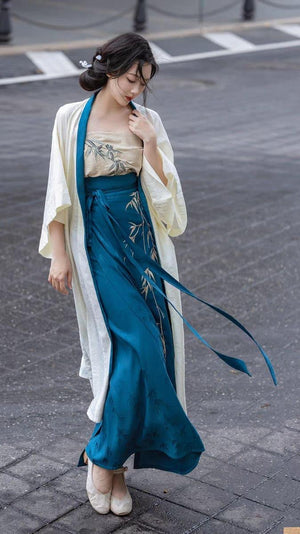 Whispering Bamboo Modern Blue Hanfu Dress - Yandan_Hanfu