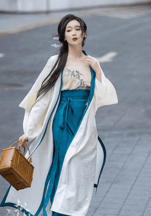Whispering Bamboo Modern Blue Hanfu Dress - Yandan_Hanfu