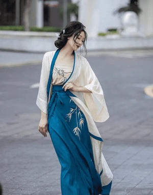 Whispering Bamboo Modern Blue Hanfu Dress - Yandan_Hanfu