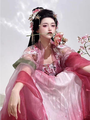 Flower Pink Hanfu Dress - Yandan_Hanfu