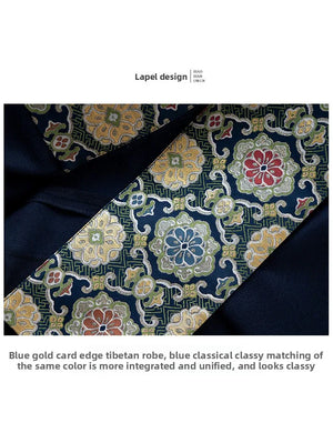 Blue Tibetan Men's Robe – Traditional Winter Coat with Ethnic Style and Modern Elegance - Yandan_Hanfu