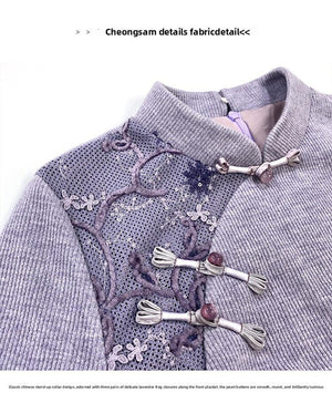 ''Falling Grace" Lace Qipao Cheongsam Dress & Faux Fur Jacket – Winter Collection - Yandan_Hanfu