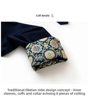 Blue Tibetan Men's Robe – Traditional Winter Coat with Ethnic Style and Modern Elegance - Yandan_Hanfu