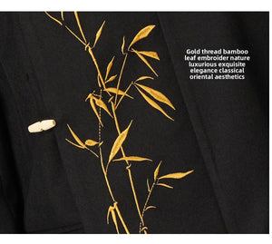 Golden Bamboo Embroidered Mandarin Blazer – Black New Chinese Unisex Jacket - Yandan_Hanfu