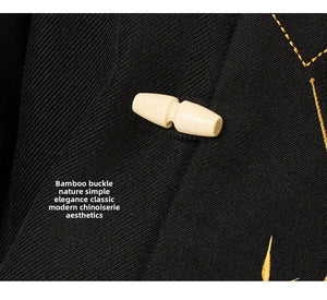 Golden Bamboo Embroidered Mandarin Blazer – Black New Chinese Unisex Jacket - Yandan_Hanfu