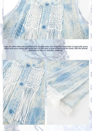 "Moran Canglan" Blue Modern Hanfu – Sleeveless Bijia Dress with Flowing Skirt & Han Elements for Spring/Summer - Yandan_Hanfu