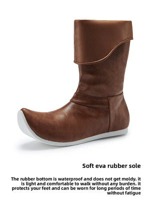 Brown Leather Hanfu Boots – Waterproof Traditional Men's Shoes | Ming & Song Dynasty Inspired Pointed-Toe Design - Yandan_Hanfu