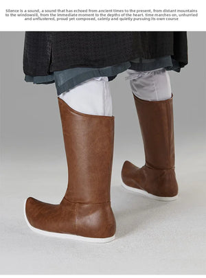 Brown Leather Hanfu Boots – Waterproof Traditional Men's Shoes | Ming & Song Dynasty Inspired Pointed-Toe Design - Yandan_Hanfu