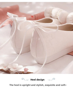 White Hanfu Shoes – Women's Tang-Style Green Cloud-Toe Shoes with Subtle Pattern - Yandan_Hanfu