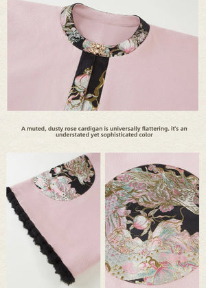 Spring Mountain Dragon – New Chinese Style Hanfu Set | Brocade Ma Mian Skirt with Embroidered Cape and Floral Gold Weave - Yandan_Hanfu